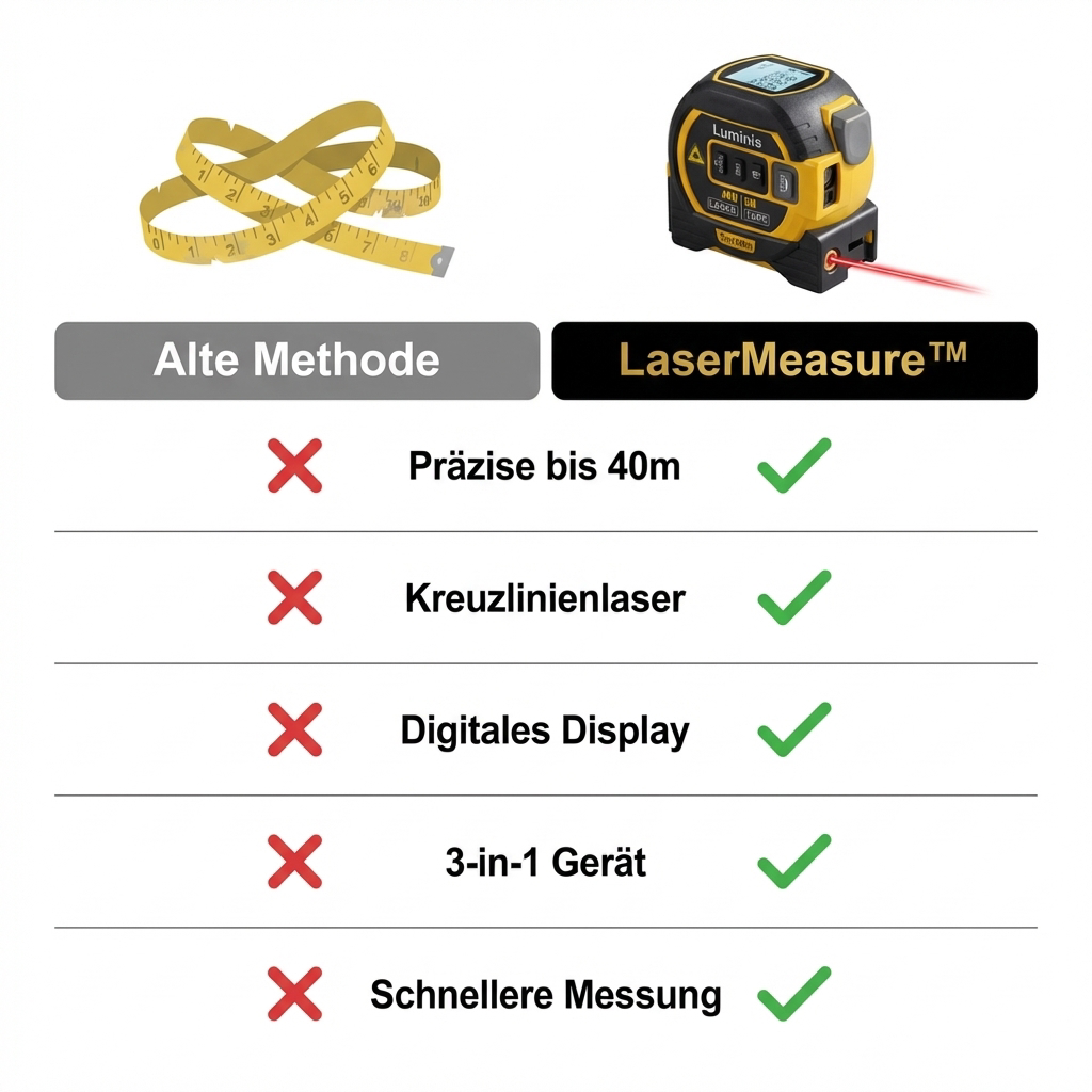 LaserMeasure™ – 3-in-1 Laser-Maßband mit Kreuzlinienlaser