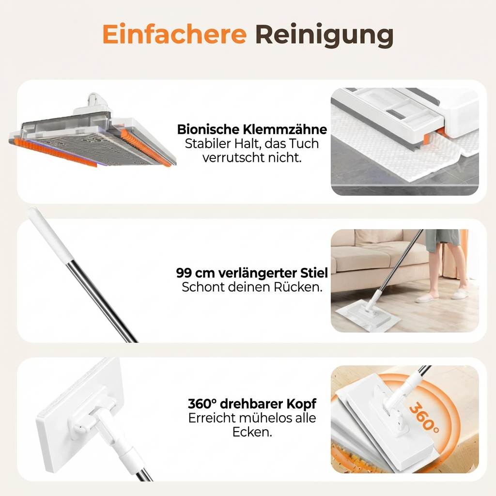 FlexiMop™ – Reinigen ohne Schmutzkontakt & ohne Spezialtücher